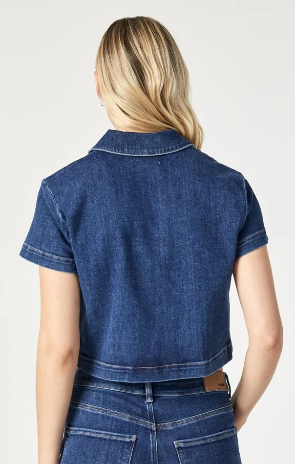 Women Keyla Crop Short Sleeve Shirt In Dark Feather Blue Mavi Jeans Shirts Women Keyla Crop Short Sleeve Shirt In Dark Feather Blue Mavi Jeans Shirts