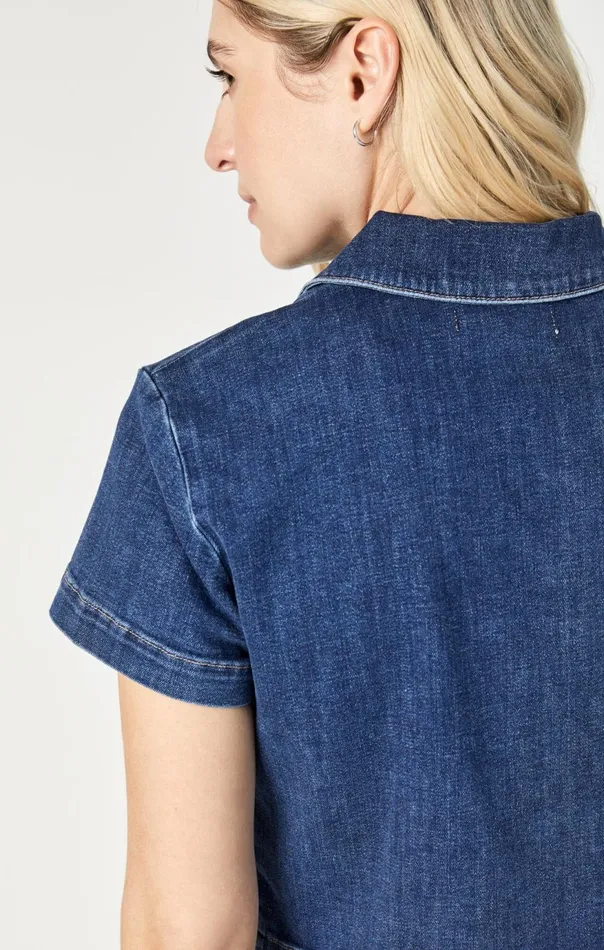Women Keyla Crop Short Sleeve Shirt In Dark Feather Blue Mavi Jeans Shirts Women Keyla Crop Short Sleeve Shirt In Dark Feather Blue Mavi Jeans Shirts