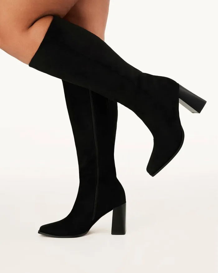 Women Knee High Boots Billini CASTON EXTENDED CURVE 8211 BLACK SUEDE