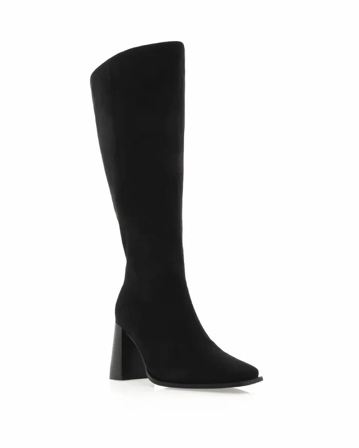 Women Knee High Boots Billini CASTON EXTENDED CURVE 8211 BLACK SUEDE