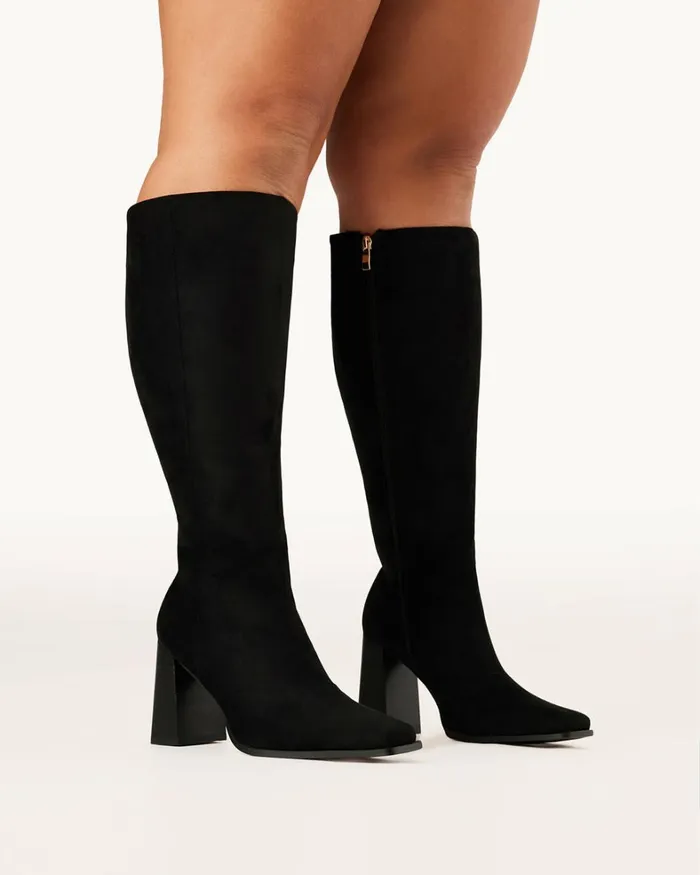 Women Knee High Boots Billini CASTON EXTENDED CURVE 8211 BLACK SUEDE