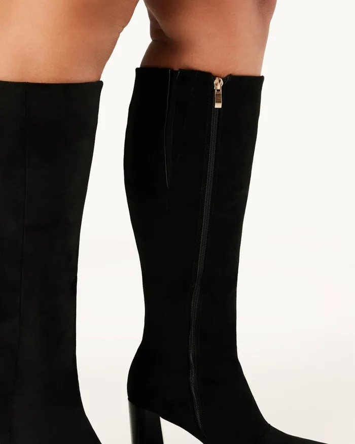 Women Knee High Boots Billini CASTON EXTENDED CURVE 8211 BLACK SUEDE
