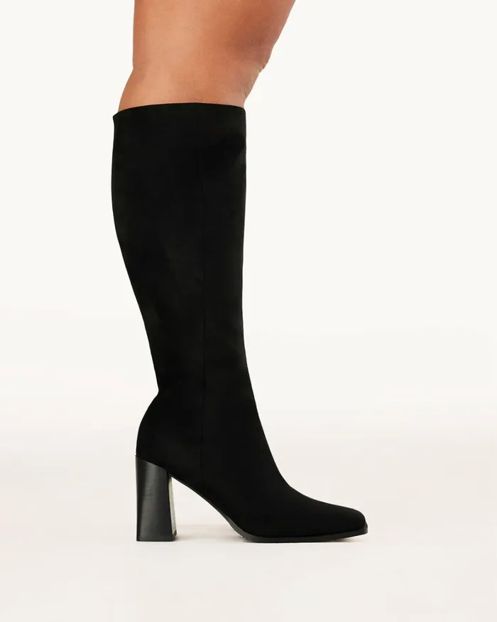 Women Knee High Boots Billini CASTON EXTENDED CURVE 8211 BLACK SUEDE