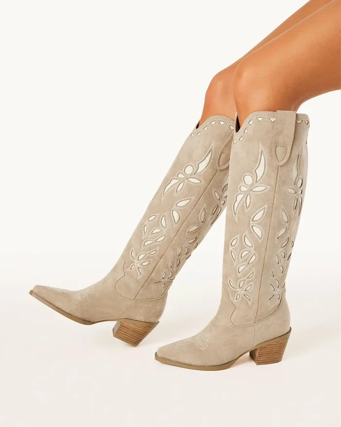 Women Knee High Boots Billini DELLA 8211 TAUPE SUEDE