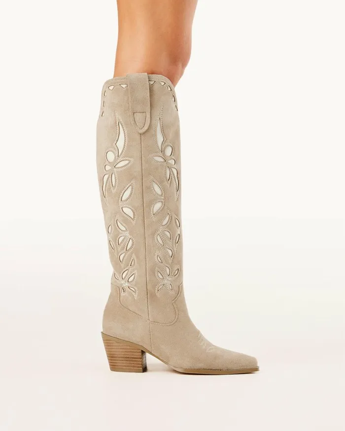 Women Knee High Boots Billini DELLA 8211 TAUPE SUEDE