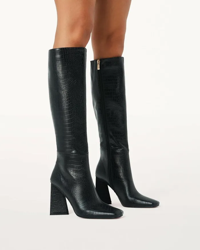 Women Knee High Boots Billini IRMINA 8211 BLACK CROC