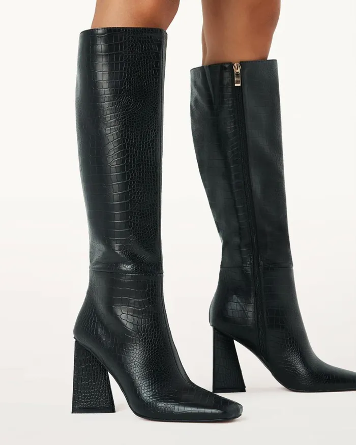 Women Knee High Boots Billini IRMINA 8211 BLACK CROC