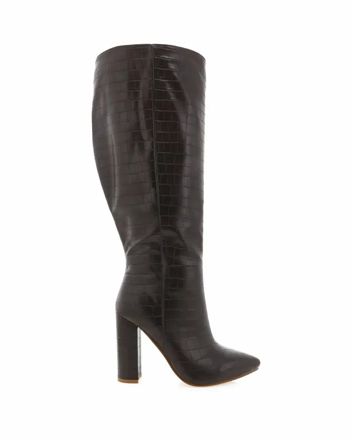 Women Knee High Boots Billini MILLA CURVE 8211 CHOCOLATE CROC