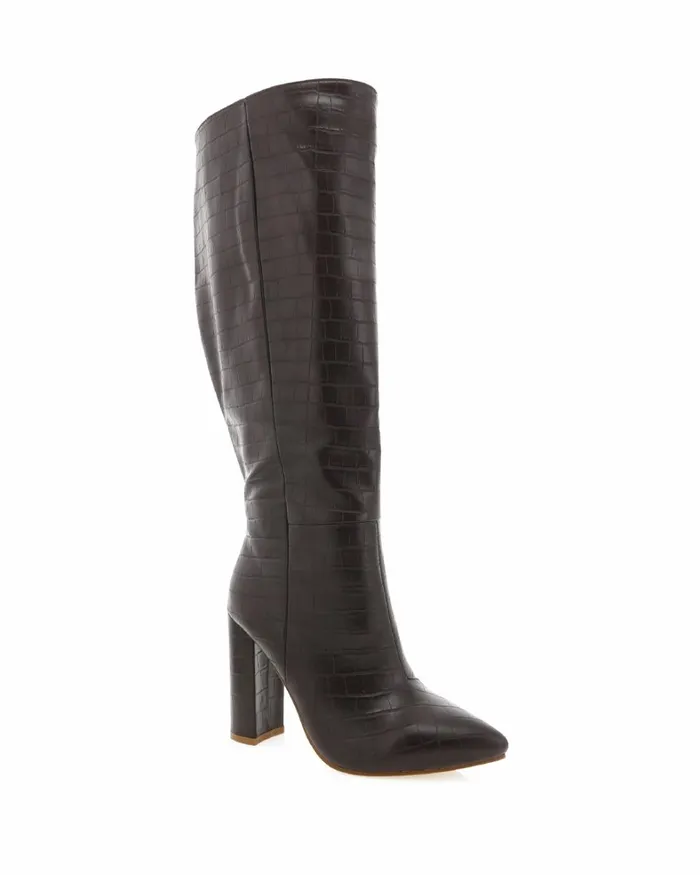 Women Knee High Boots Billini MILLA CURVE 8211 CHOCOLATE CROC