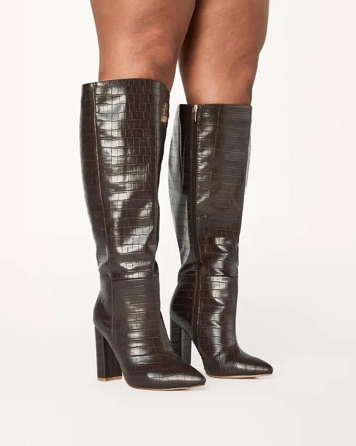 Women Knee High Boots Billini MILLA CURVE 8211 CHOCOLATE CROC