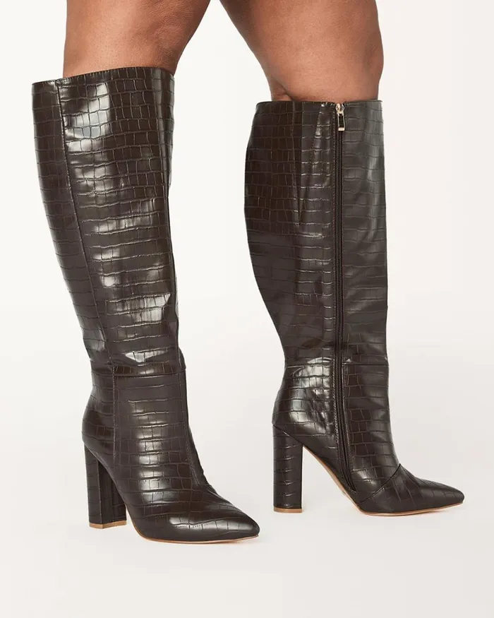 Women Knee High Boots Billini MILLA CURVE 8211 CHOCOLATE CROC