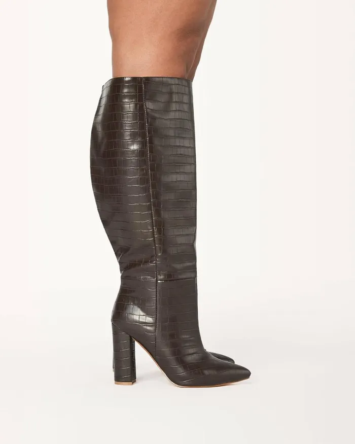 Women Knee High Boots Billini MILLA CURVE 8211 CHOCOLATE CROC