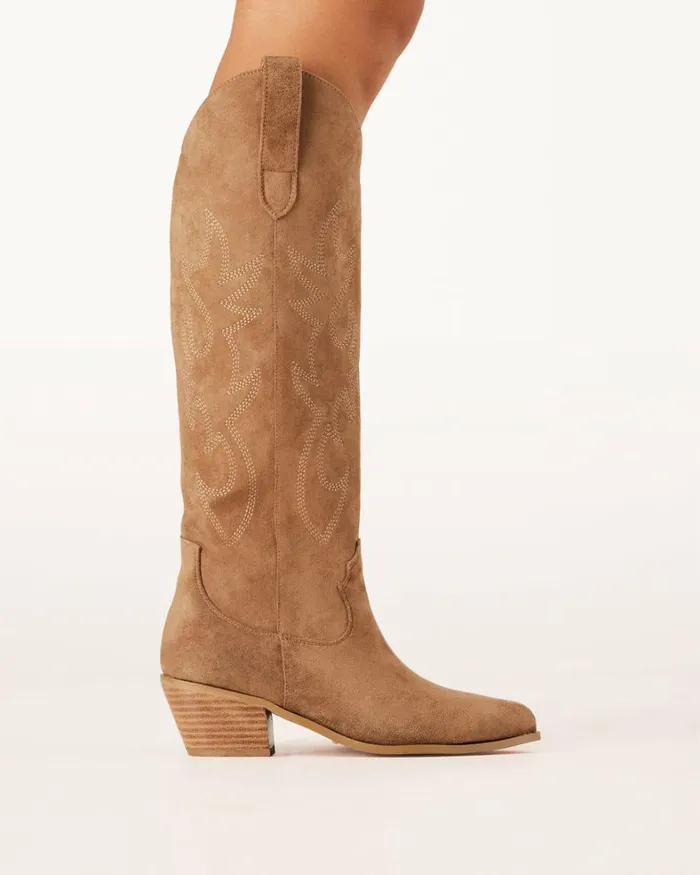 Women Knee High Boots Billini URSON 8211 DARK TAN SUEDE