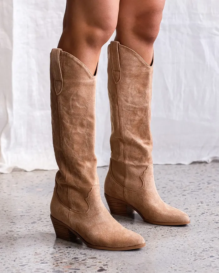 Women Knee High Boots Billini URSON 8211 TAN SUEDE