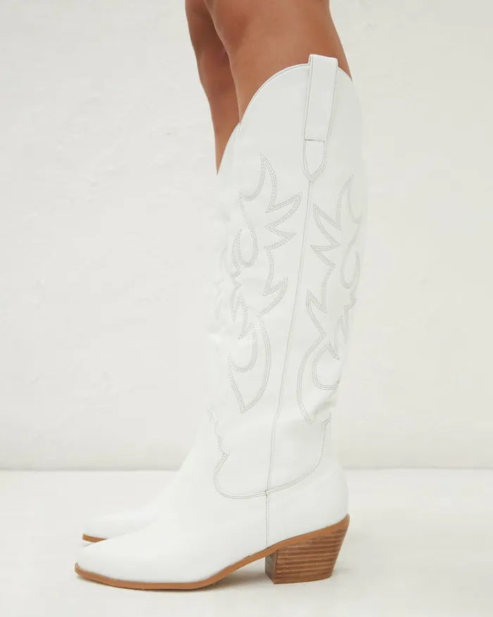 Women Knee High Boots Billini URSON WIDE FIT 8211 WHITE