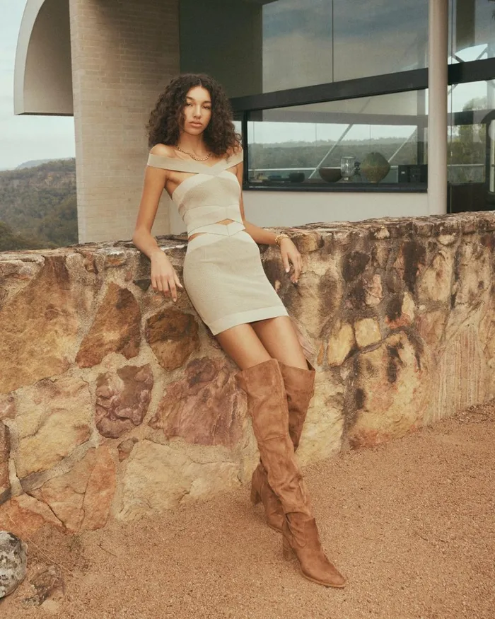 Women Knee High Boots Billini VIXEN 8211 WOOD SUEDENATURAL