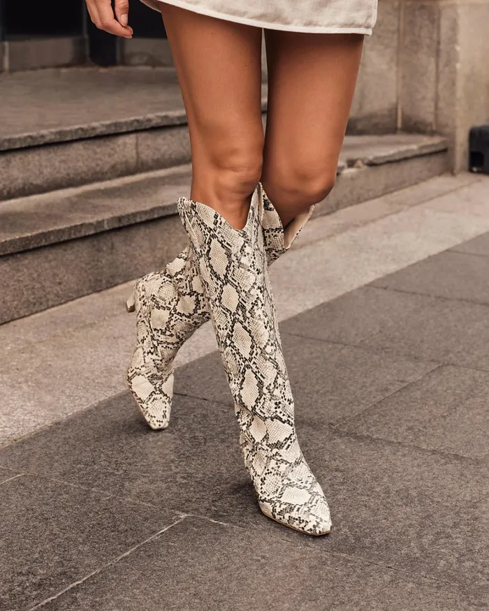 Women Knee High Boots Billini XANTHIA 8211 CREAM SNAKE