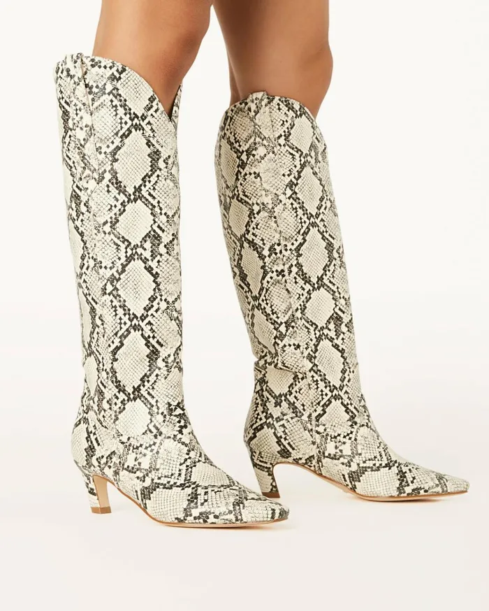 Women Knee High Boots Billini XANTHIA 8211 CREAM SNAKE
