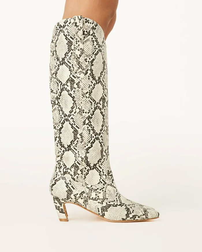 Women Knee High Boots Billini XANTHIA 8211 CREAM SNAKE