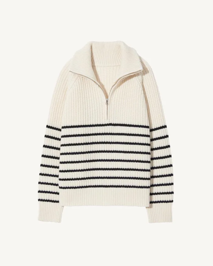 Women Knits and Sweaters Nili Lotan AMELINA CASHMERE SWEATER Ivorydark Navy Stripe