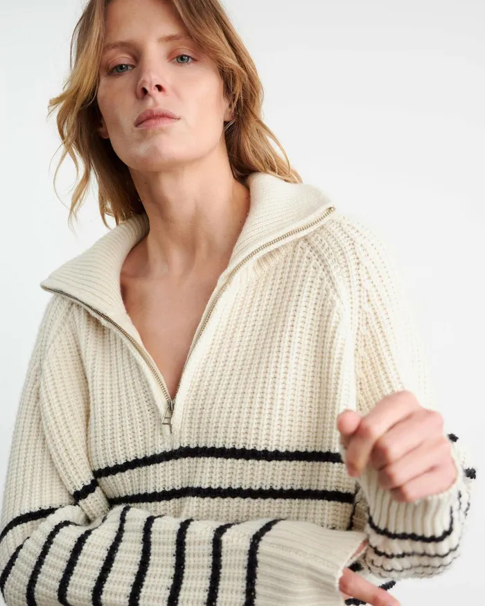 Women Knits and Sweaters Nili Lotan AMELINA CASHMERE SWEATER Ivorydark Navy Stripe