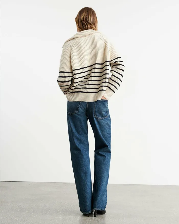 Women Knits and Sweaters Nili Lotan AMELINA CASHMERE SWEATER Ivorydark Navy Stripe