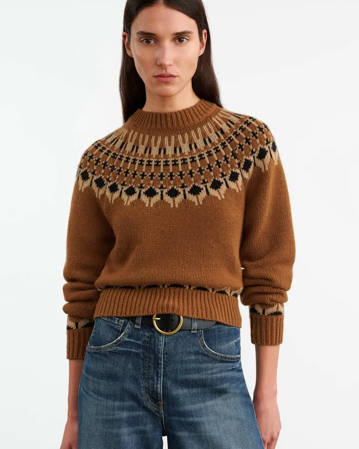Women Knits and Sweaters Nili Lotan FERN SWEATER Caramel Fairisle