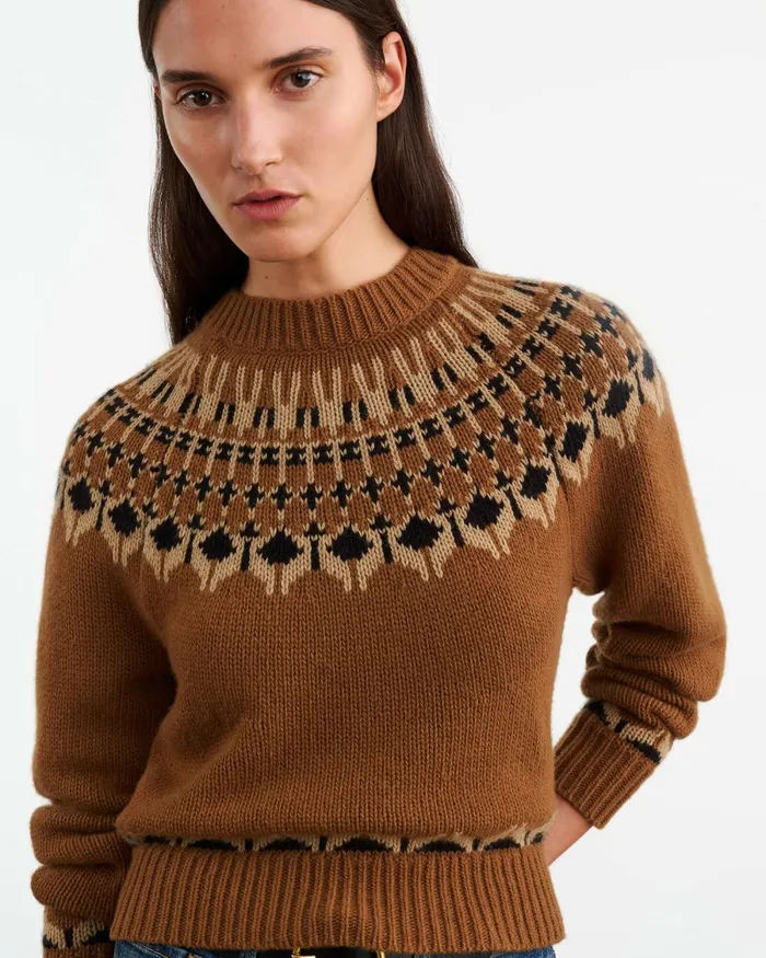 Women Knits and Sweaters Nili Lotan FERN SWEATER Caramel Fairisle