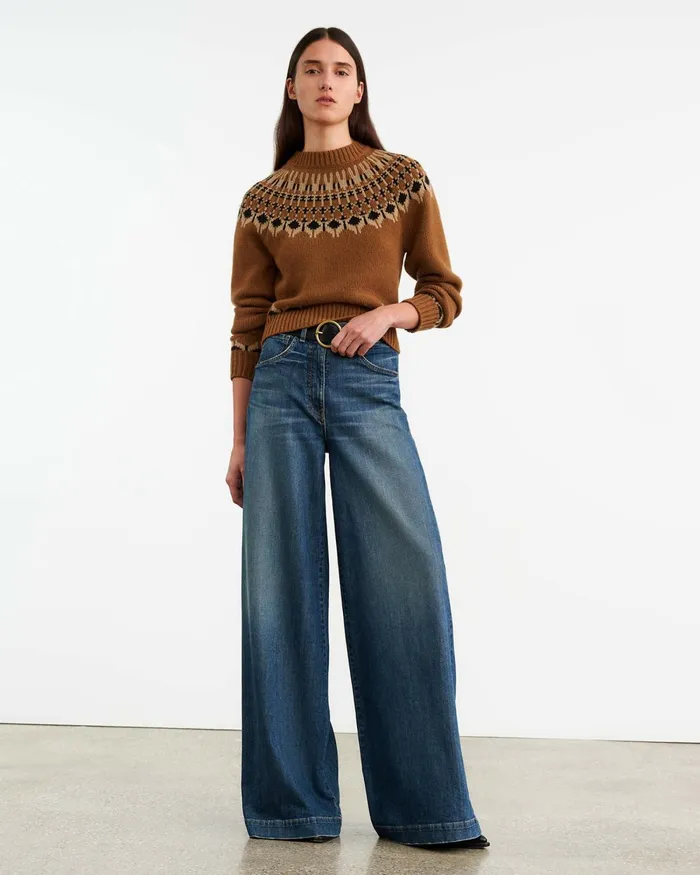 Women Knits and Sweaters Nili Lotan FERN SWEATER Caramel Fairisle