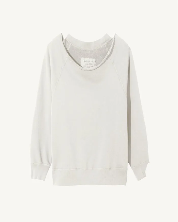Women Knits and Sweaters Nili Lotan LUKA SCOOP NECK SWEATSHIRT Washed Black