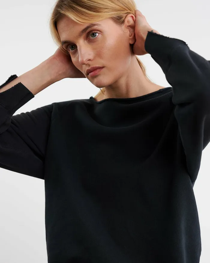 Women Knits and Sweaters Nili Lotan LUKA SCOOP NECK SWEATSHIRT Washed Black