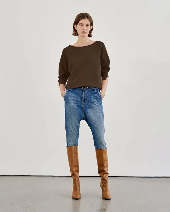Women Knits and Sweaters Nili Lotan LUKA SCOOP NECK SWEATSHIRT Washed Black