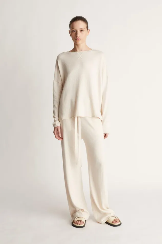 Women Knitwear And Sweaters Lee Mathews Cotton Cashmere LS Boxy Knit Oat