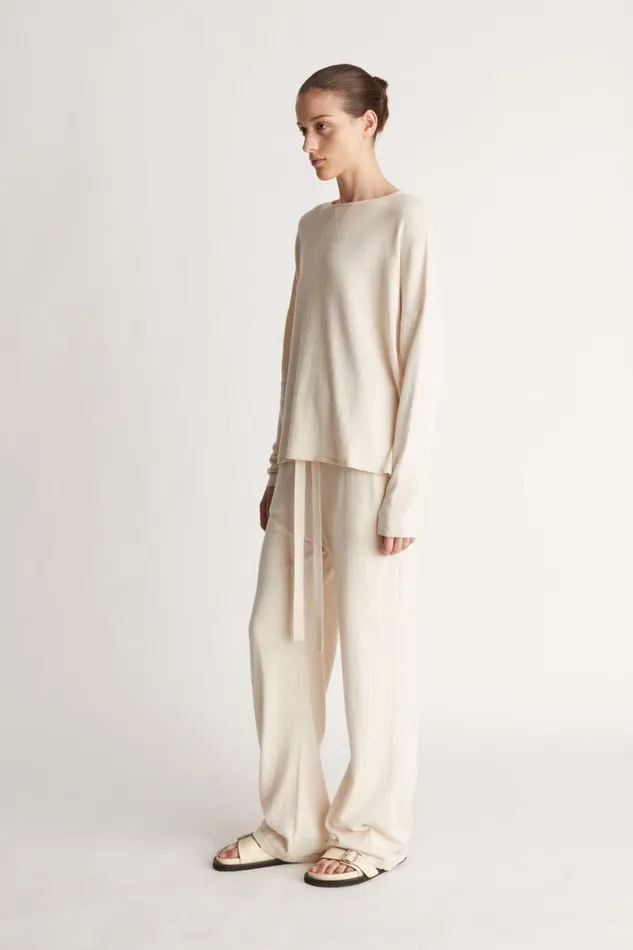 Women Knitwear And Sweaters Lee Mathews Cotton Cashmere LS Boxy Knit Oat
