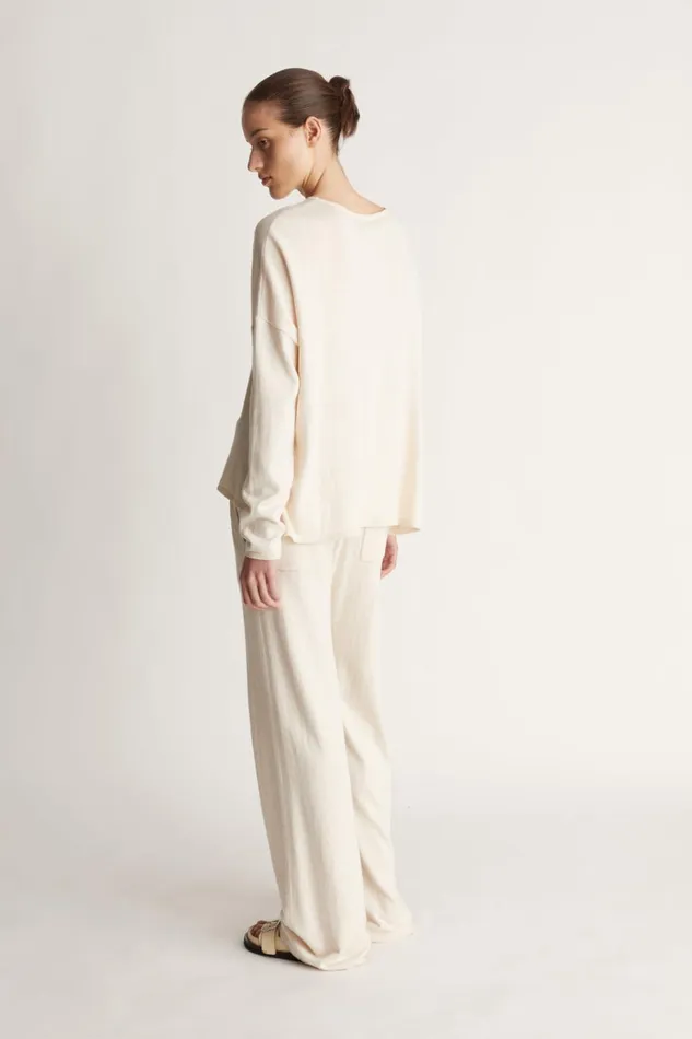 Women Knitwear And Sweaters Lee Mathews Cotton Cashmere LS Boxy Knit Oat