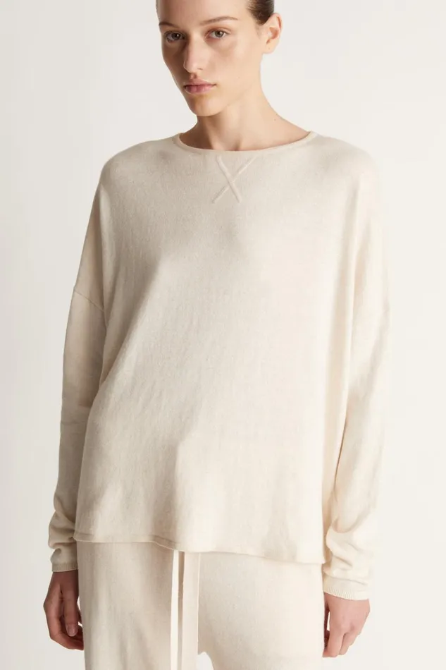 Women Knitwear And Sweaters Lee Mathews Cotton Cashmere LS Boxy Knit Oat
