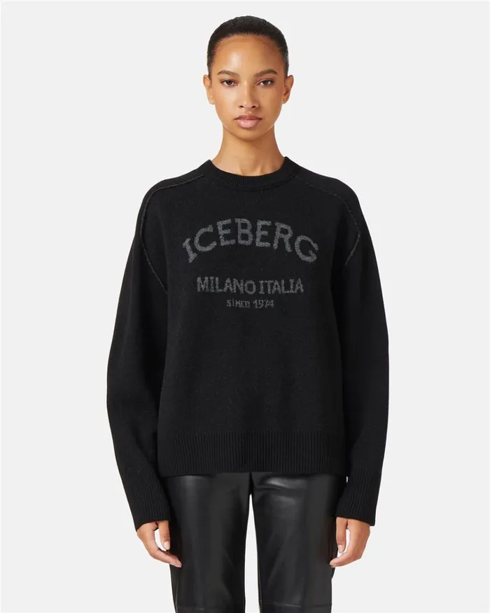 Women KNITWEAR Iceberg Gray Crewneck Sweater With Logo