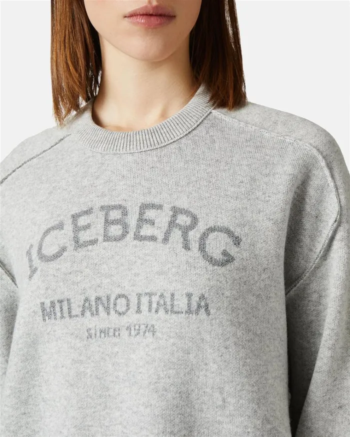 Women KNITWEAR Iceberg Gray Crewneck Sweater With Logo Women KNITWEAR Iceberg Gray Crewneck Sweater With Logo