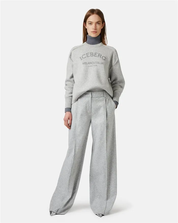 Women KNITWEAR Iceberg Gray Crewneck Sweater With Logo Women KNITWEAR Iceberg Gray Crewneck Sweater With Logo