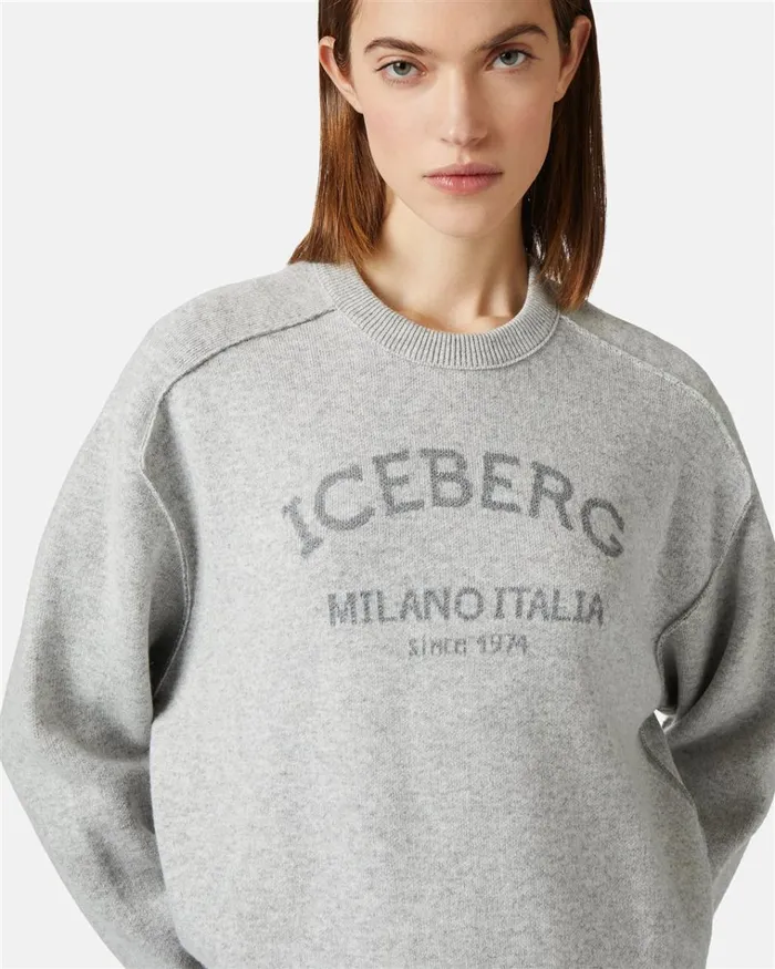 Women KNITWEAR Iceberg Gray Crewneck Sweater With Logo Women KNITWEAR Iceberg Gray Crewneck Sweater With Logo