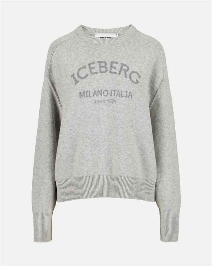 Women KNITWEAR Iceberg Gray Crewneck Sweater With Logo Women KNITWEAR Iceberg Gray Crewneck Sweater With Logo