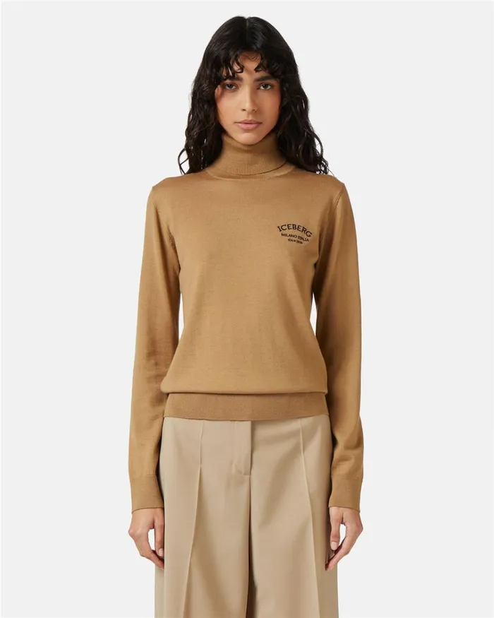 Women KNITWEAR Iceberg Wool Mockneck Sweater With Iceberg Milano Logo