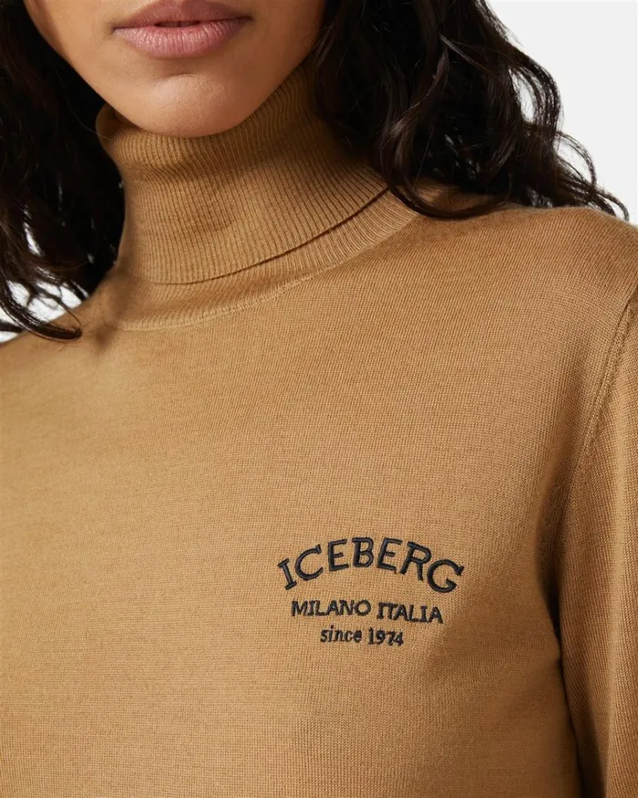 Women KNITWEAR Iceberg Wool Mockneck Sweater With Iceberg Milano Logo Women KNITWEAR Iceberg Wool Mockneck Sweater With Iceberg Milano Logo