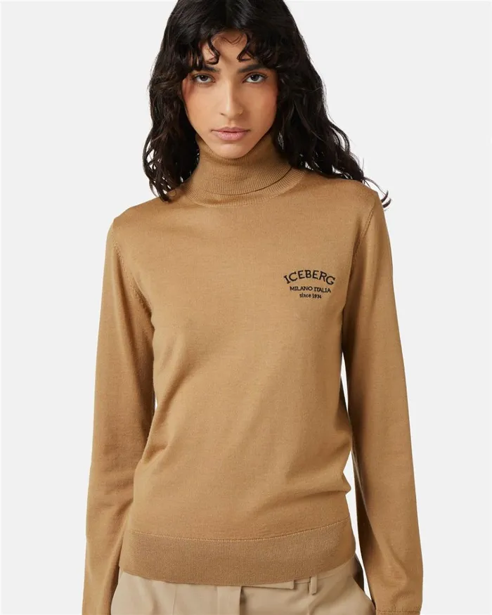 Women KNITWEAR Iceberg Wool Mockneck Sweater With Iceberg Milano Logo Women KNITWEAR Iceberg Wool Mockneck Sweater With Iceberg Milano Logo