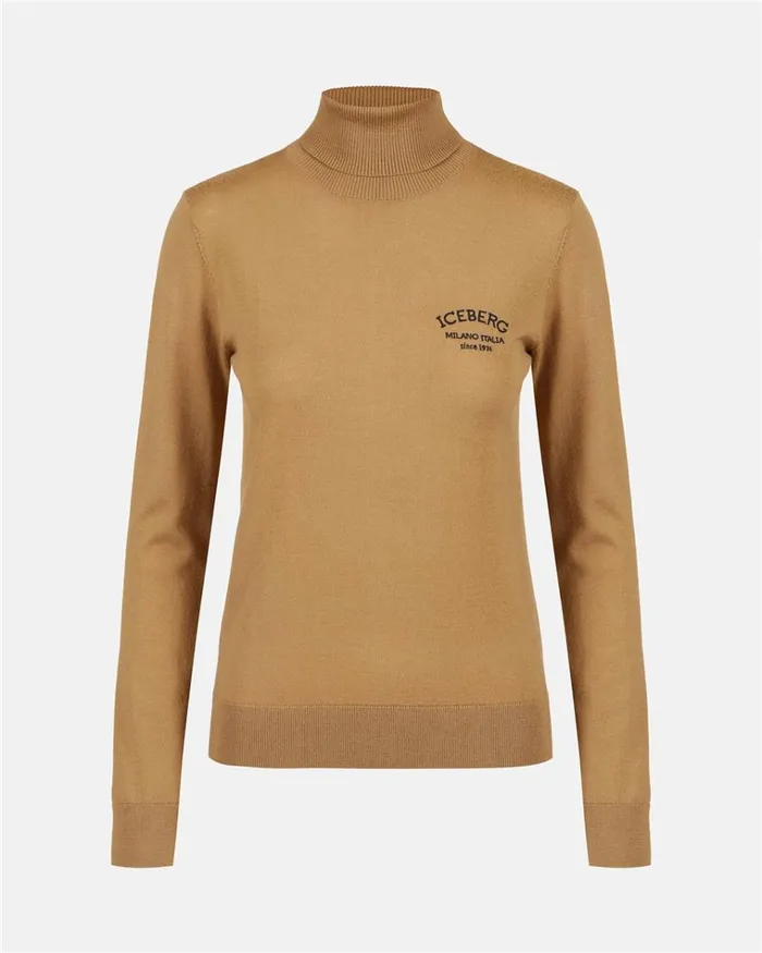 Women KNITWEAR Iceberg Wool Mockneck Sweater With Iceberg Milano Logo Women KNITWEAR Iceberg Wool Mockneck Sweater With Iceberg Milano Logo