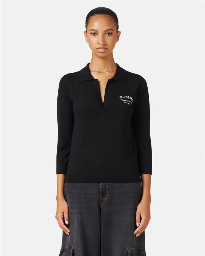 Women KNITWEAR Iceberg Wool Polo Sweater With Iceberg Embroidery