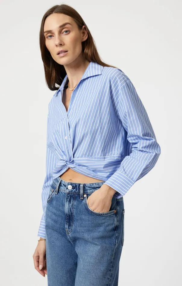 Women Knot Front Long Sleeve Shirt In Blue Striped Mavi Jeans Tops and TShirts Women Knot Front Long Sleeve Shirt In Blue Striped Mavi Jeans Tops and TShirts