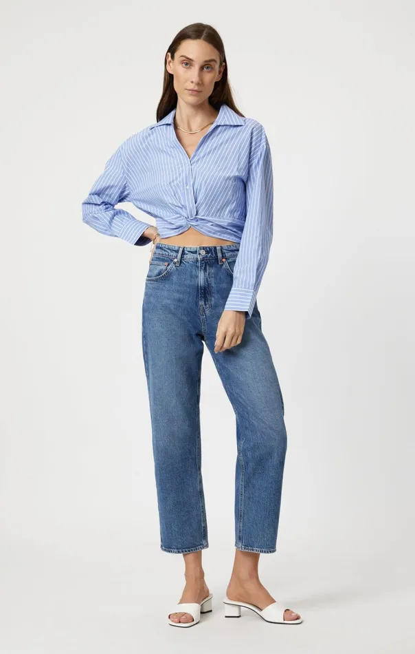 Women Knot Front Long Sleeve Shirt In Blue Striped Mavi Jeans Tops and TShirts Women Knot Front Long Sleeve Shirt In Blue Striped Mavi Jeans Tops and TShirts