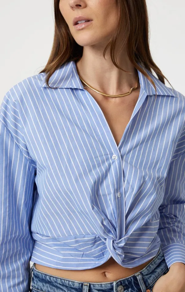 Women Knot Front Long Sleeve Shirt In Blue Striped Mavi Jeans Tops and TShirts Women Knot Front Long Sleeve Shirt In Blue Striped Mavi Jeans Tops and TShirts