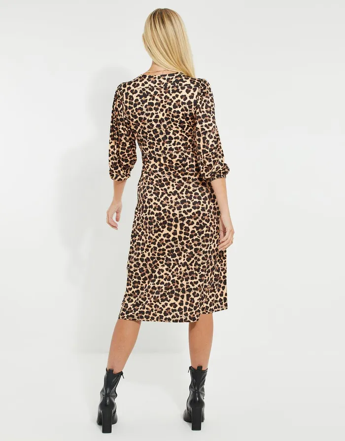 Women Leopard Print Wrap Midi Dress Leopard Print Threadbare Dresses